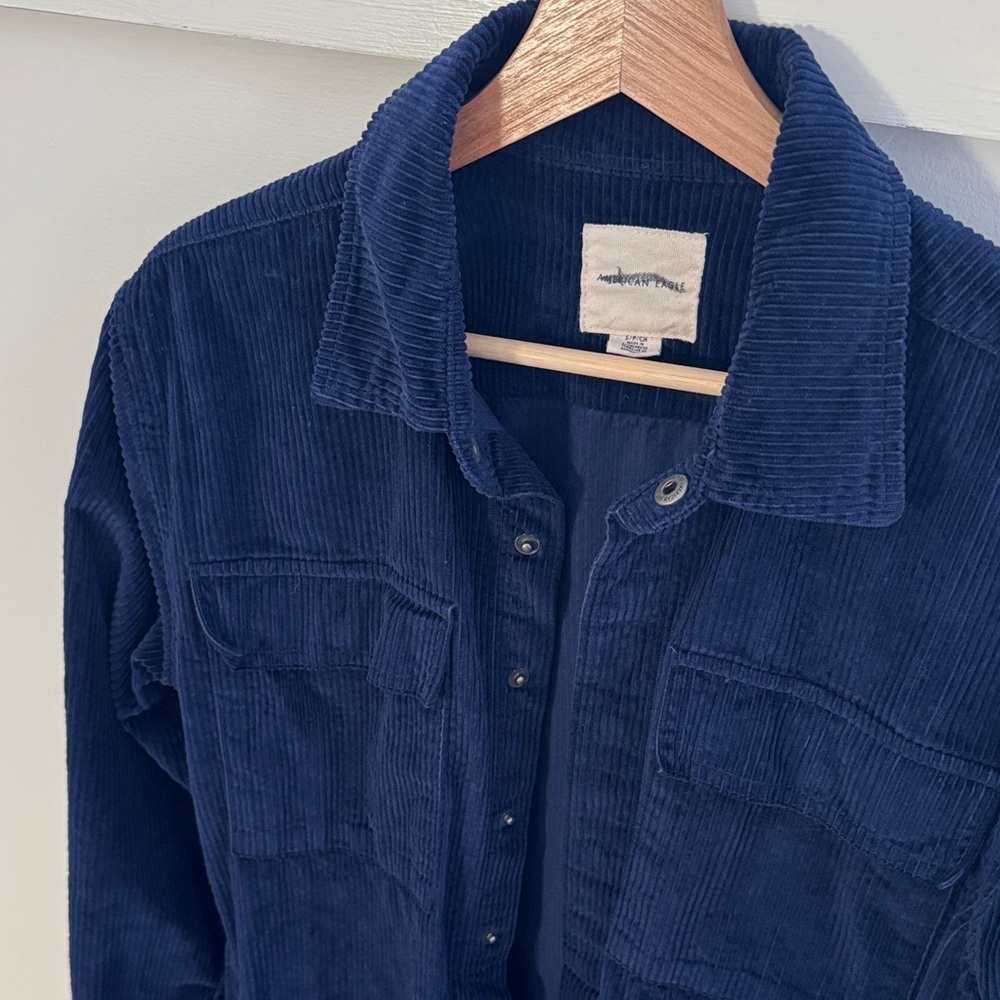 American Eagle Women’s Navy Corduroy Jacket Button-up Shirt Jacket Work Size S